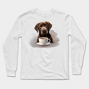 Labrador Retriever Drinking Coffee Long Sleeve T-Shirt